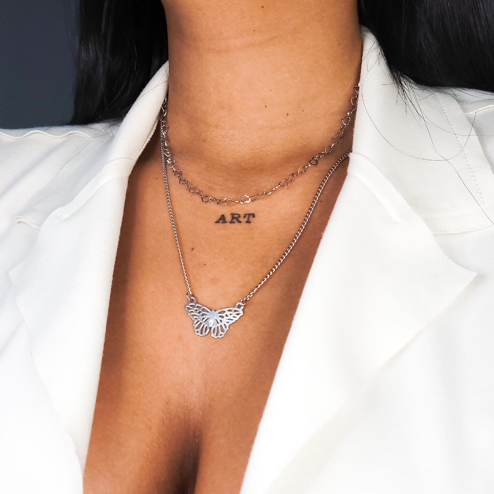 Colar Corrente Coração Entrelaçados em Aço Inoxidável - Imagem 2