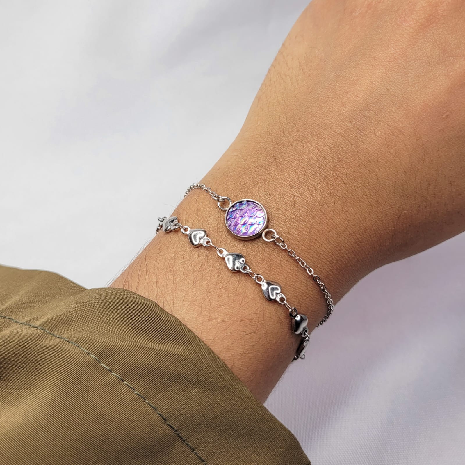 Pulseira corações 3D delicada e romântica em Aço Inoxidável - Imagem 2