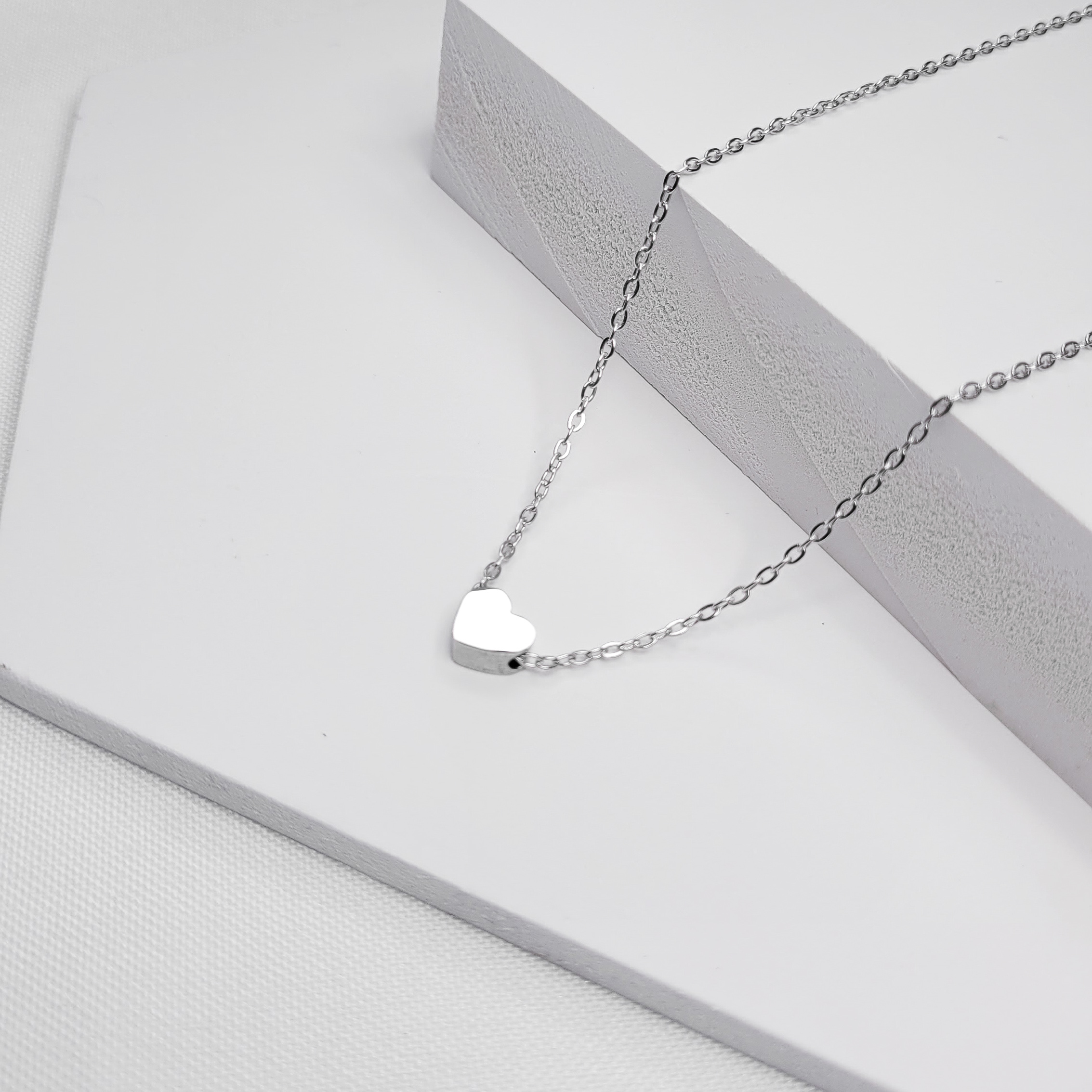 Colar Pingente Coração 3D em Aço Inoxidável