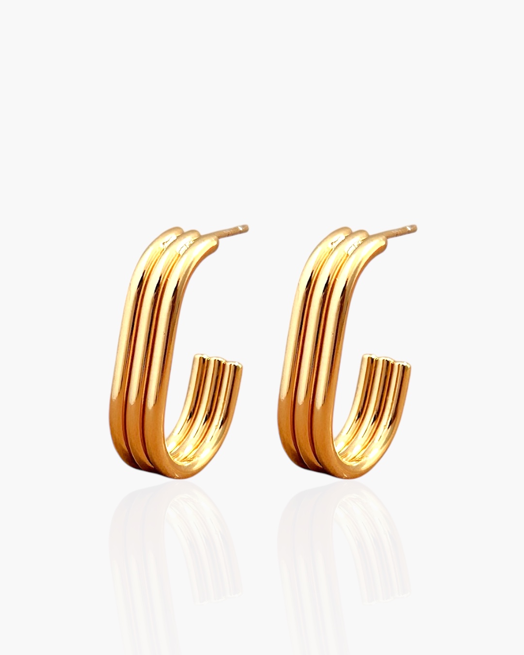 Argola Aro Triplo formato gancho em Aço Inoxidável banhado a ouro 18k