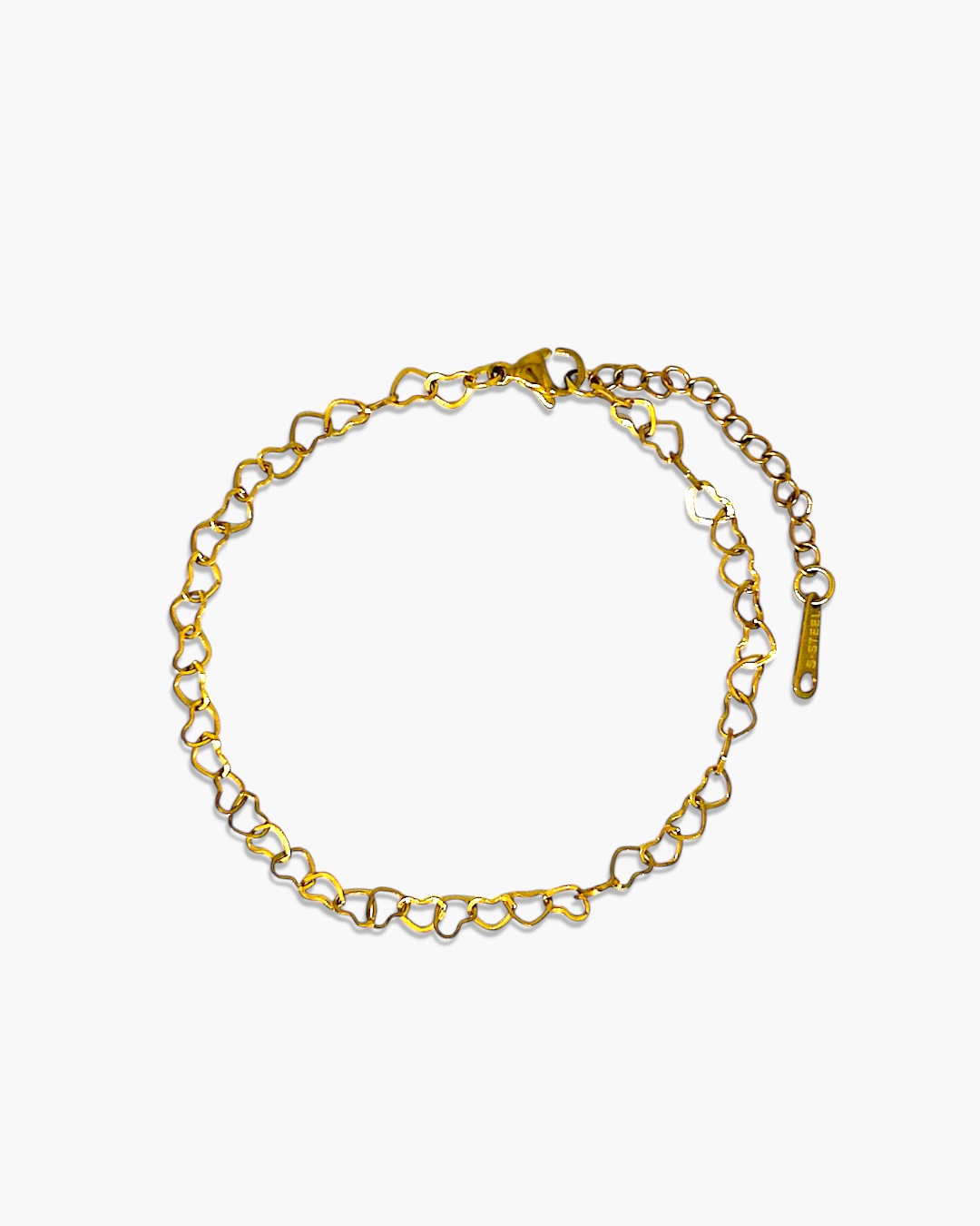 Pulseira Corrente Corações Entrelaçados em Aço Inoxidável banhado a ouro 18k