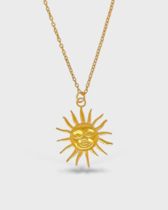 Colar pingente Sol em aço inoxidável banhado ouro 18K