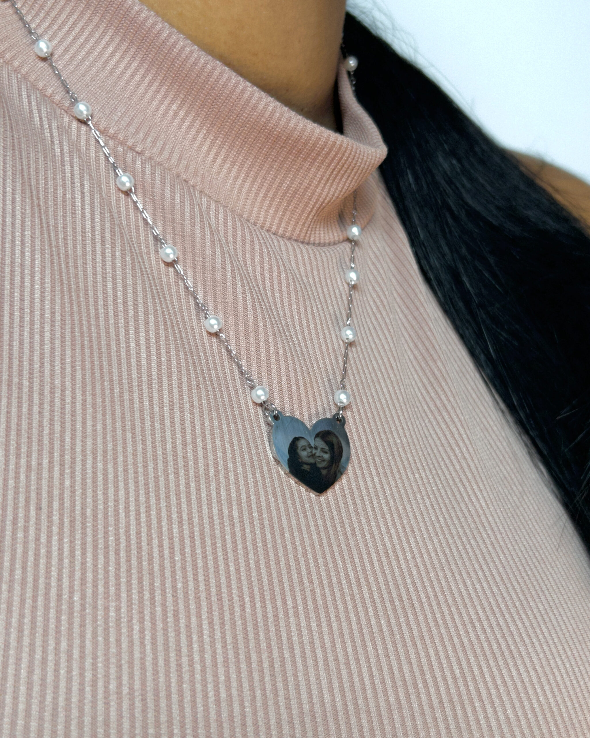 Colar Coração Personalizado Corrente de Pérolas em Aço Inoxidável - Imagem 2
