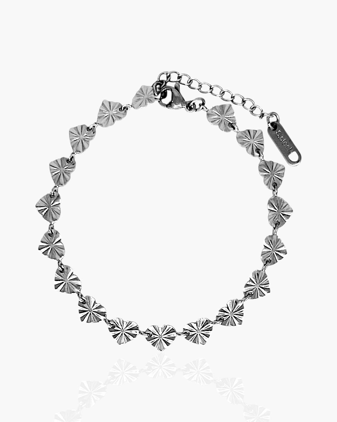 Pulseira Corações 3D Canelado em Aço Inoxidável