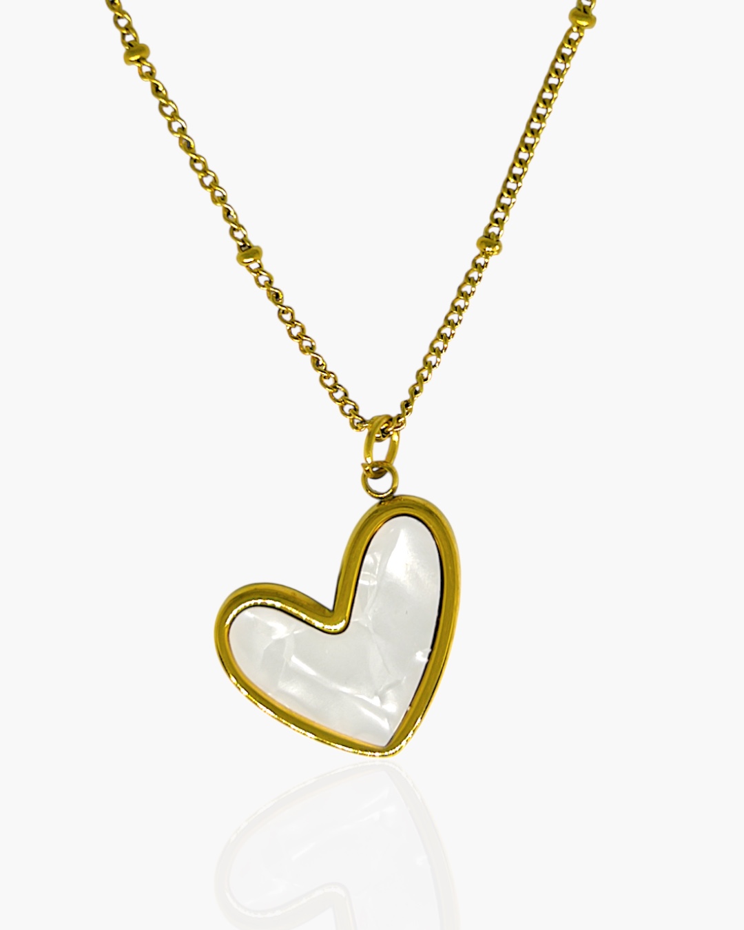 Colar Pingente Coração Madrepérola corrente de Bolinhas Dourado