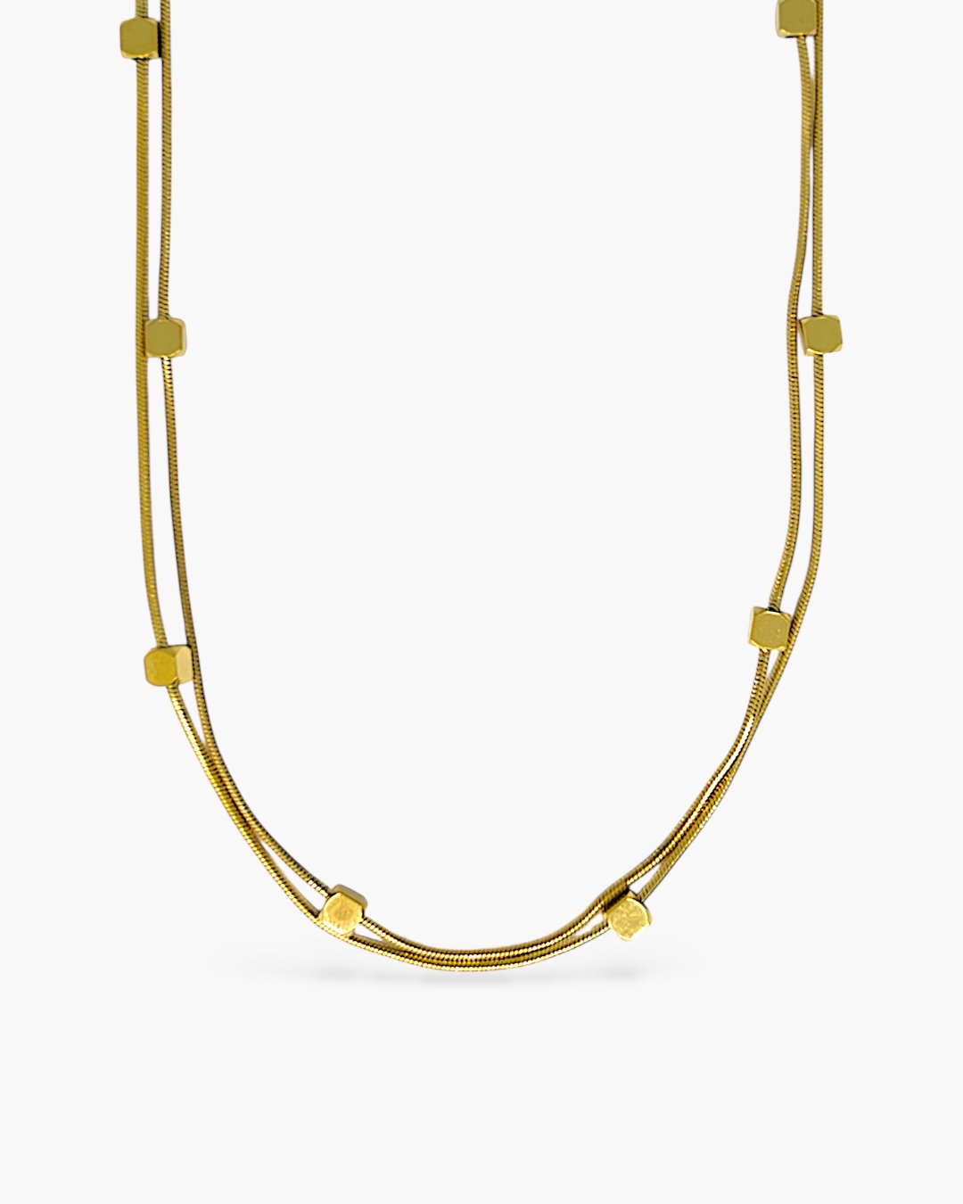 Colar Duplo Minicubos em Aço Inoxidável Banhado a Ouro 18k