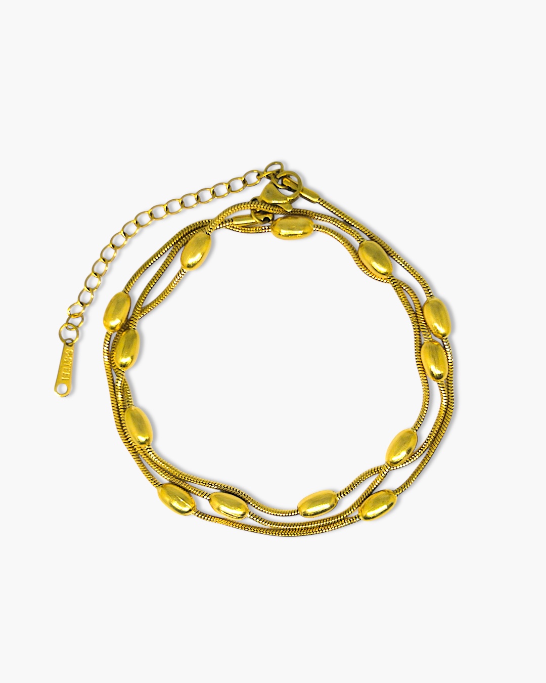 Pulseira Esferas Trio Camadas em Aço Inoxidável Banhado a Ouro 18K