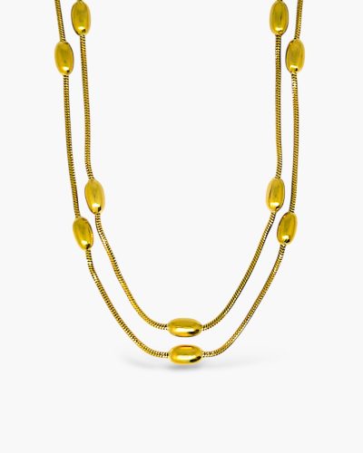 Colar esferas duplo em aço inoxidável com Banho de Ouro 18K
