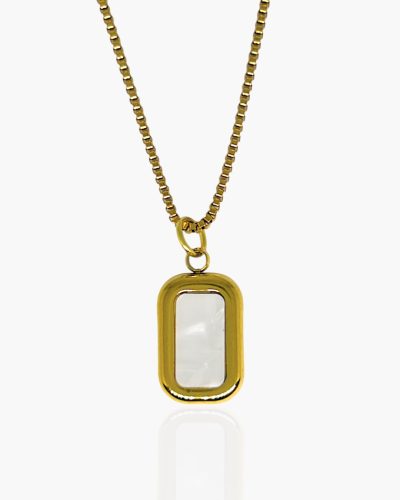 Colar Pingente Retangular Madrepérola Corrente Veneziana Dourado Luxo